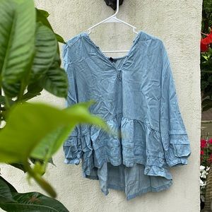 Mercian Eagle Denim Button Up Flare Sleeve Tunic
